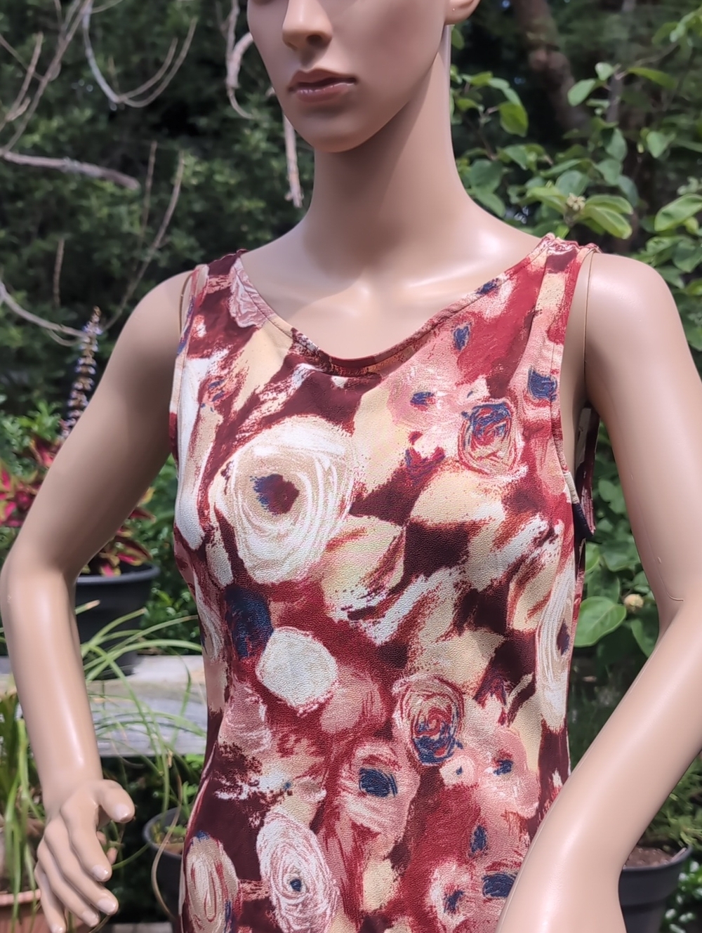 Vintage 90's Votre Nom Maroon Cream And Blue Floral Maxi Dress Made In France 38 - Picture 6 of 7